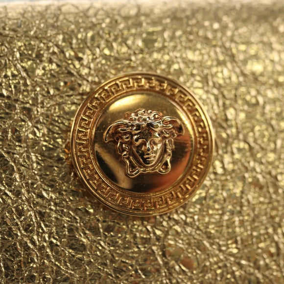 VERSACE Chain Shoulder Pouch Card Case Leather Gold Auth 182790V