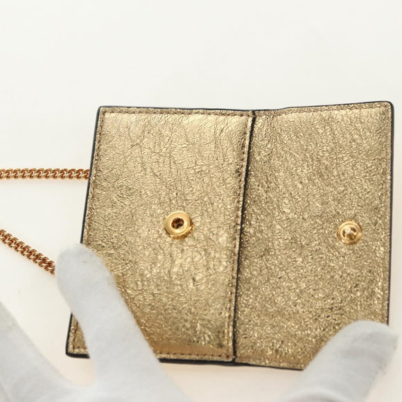 VERSACE Chain Shoulder Pouch Card Case Leather Gold Auth 182790V