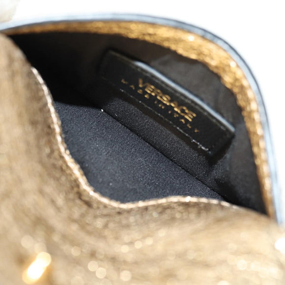 VERSACE Chain Shoulder Pouch Card Case Leather Gold Auth 182790V