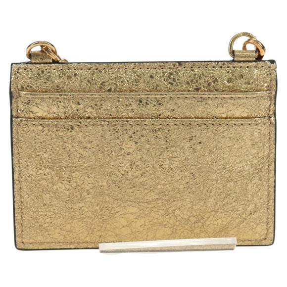 VERSACE Chain Shoulder Pouch Card Case Leather Gold Auth 182790V