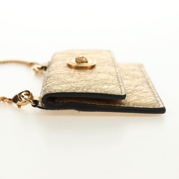 VERSACE Chain Shoulder Pouch Card Case Leather Gold Auth 182790V