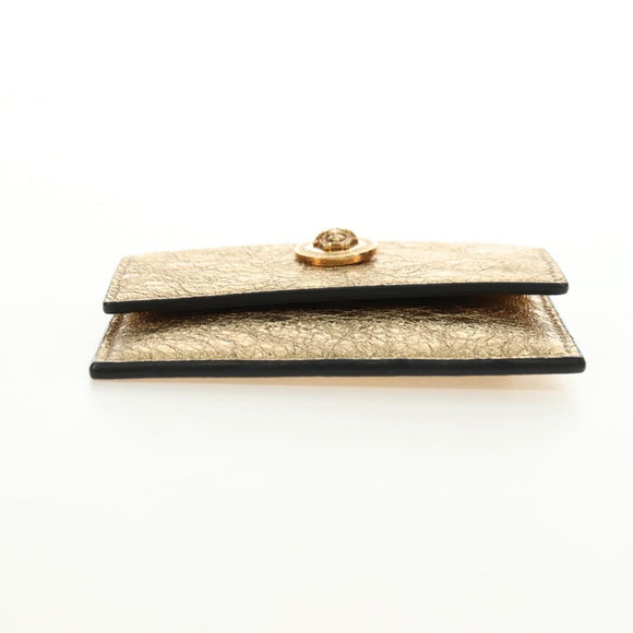 VERSACE Chain Shoulder Pouch Card Case Leather Gold Auth 182790V
