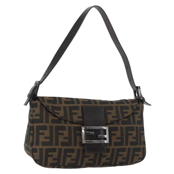 FENDI Zucca Canvas Mamma Baguette Umhängetasche Schwarz Braun Auth 182801V