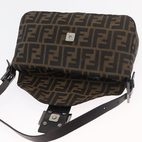 FENDI Zucca Canvas Mamma Baguette Umhängetasche Schwarz Braun Auth 182801V