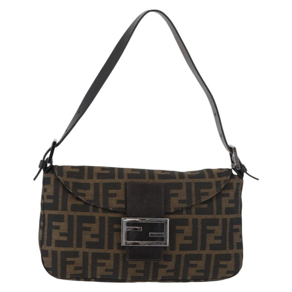 FENDI Zucca Canvas Mamma Baguette Umhängetasche Schwarz Braun Auth 182801V