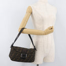FENDI Zucca Canvas Mamma Baguette Umhängetasche Schwarz Braun Auth 182801V-25