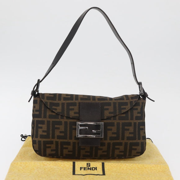 FENDI Zucca Canvas Mamma Baguette Umhängetasche Schwarz Braun Auth 182801V