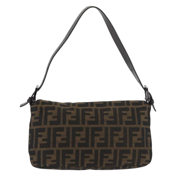 FENDI Zucca Canvas Mamma Baguette Umhängetasche Schwarz Braun Auth 182801V