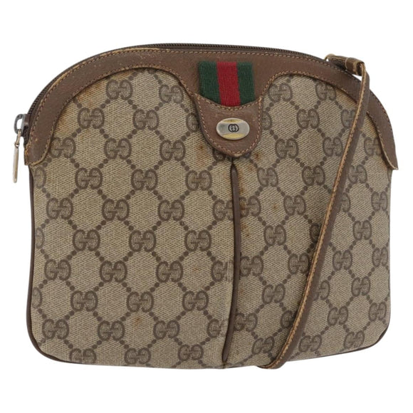 GUCCI GG Supreme Web Sherry Line Bag PVC Beige Gold 904 02 047 Auth 182808