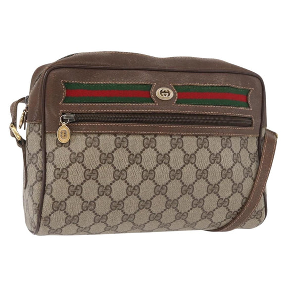 GUCCI GG Supreme Web Sherry Line Tas PVC Beige Goud 56 02 088 Auth 182809