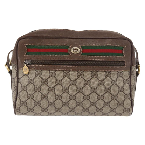 GUCCI GG Supreme Web Sherry Line Tas PVC Beige Goud 56 02 088 Auth 182809