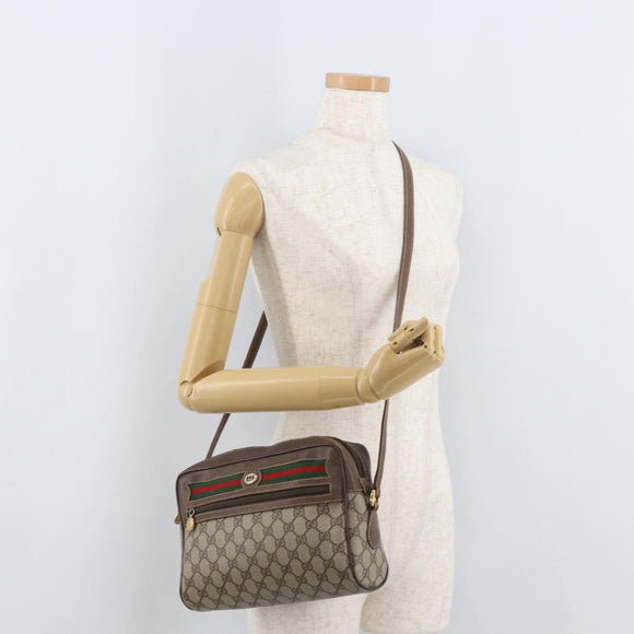 GUCCI GG Supreme Web Sherry Line Tas PVC Beige Goud 56 02 088 Auth 182809