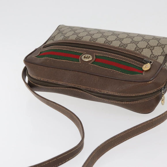 GUCCI GG Supreme Web Sherry Line Tas PVC Beige Goud 56 02 088 Auth 182809