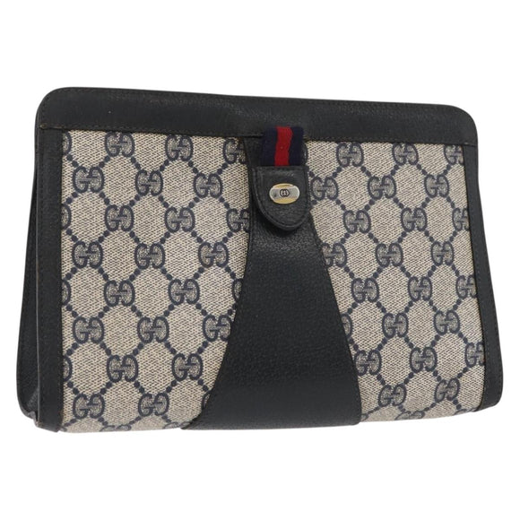 GUCCI GG Supreme Sherry Line Clutch Bag PVC Navy Red 89 01 032 Auth 182810
