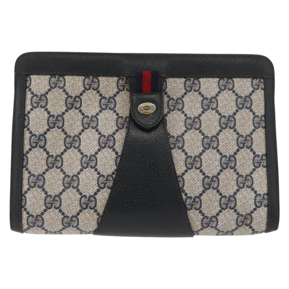 GUCCI GG Supreme Sherry Line Clutch Bag PVC Navy Red 89 01 032 Auth 182810