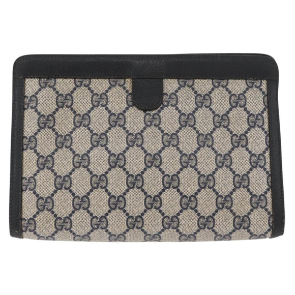 GUCCI GG Supreme Sherry Line Clutch Bag PVC Navy Red 89 01 032 Auth 182810