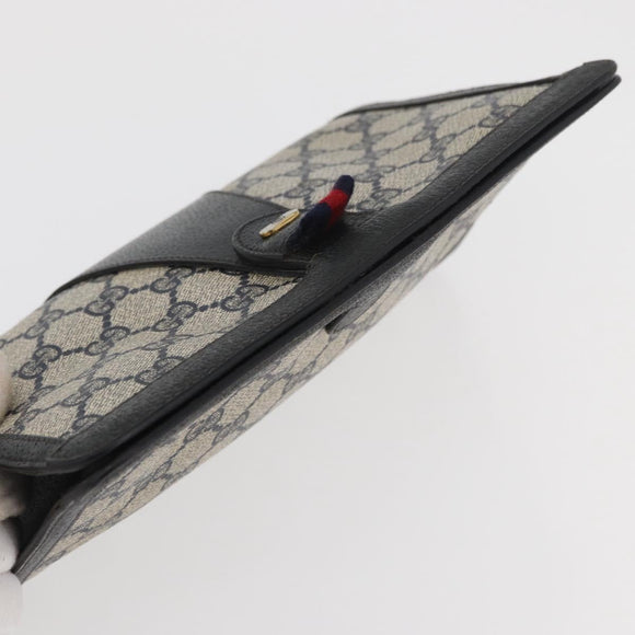 GUCCI GG Supreme Sherry Line Clutch Bag PVC Navy Red 89 01 032 Auth 182810