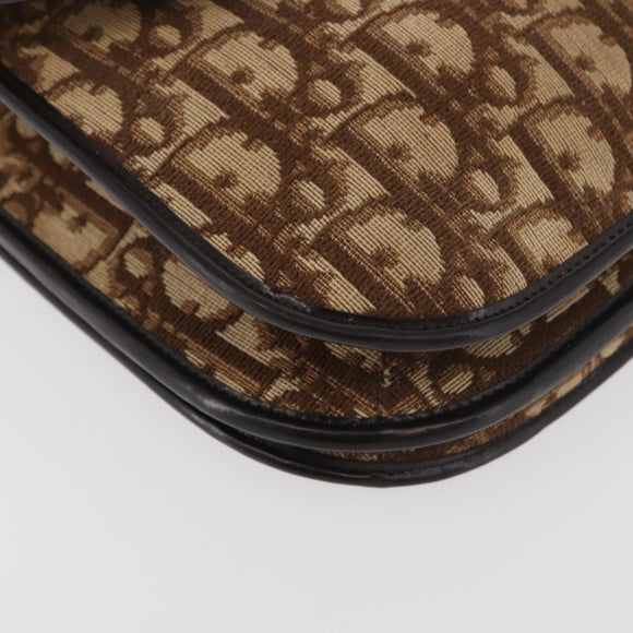 Christian Dior Trotter Canvas Shoulder Bag Beige Gold Auth 182811
