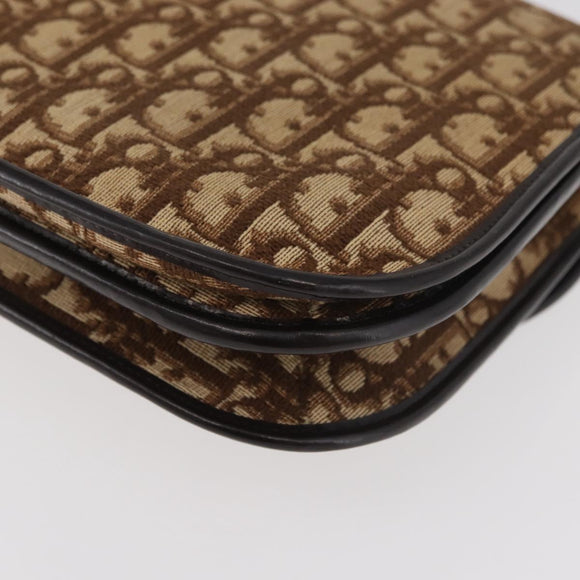 Christian Dior Trotter Canvas Shoulder Bag Beige Gold Auth 182811