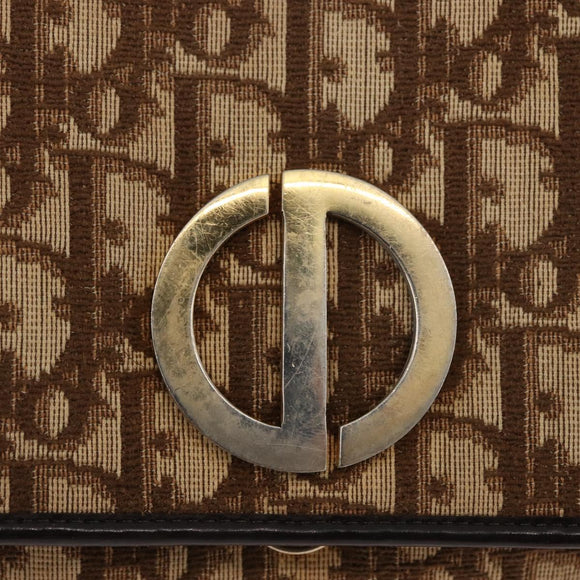 Christian Dior Trotter Canvas Shoulder Bag Beige Gold Auth 182811