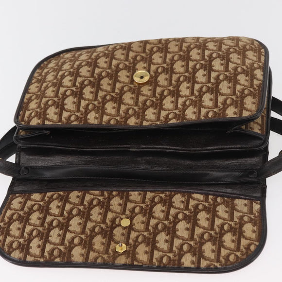 Christian Dior Trotter Canvas Shoulder Bag Beige Gold Auth 182811