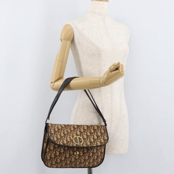 Christian Dior Trotter Canvas Shoulder Bag Beige Gold Auth 182811