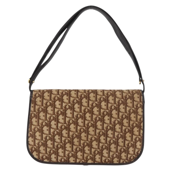 Christian Dior Trotter Canvas Shoulder Bag Beige Gold Auth 182811
