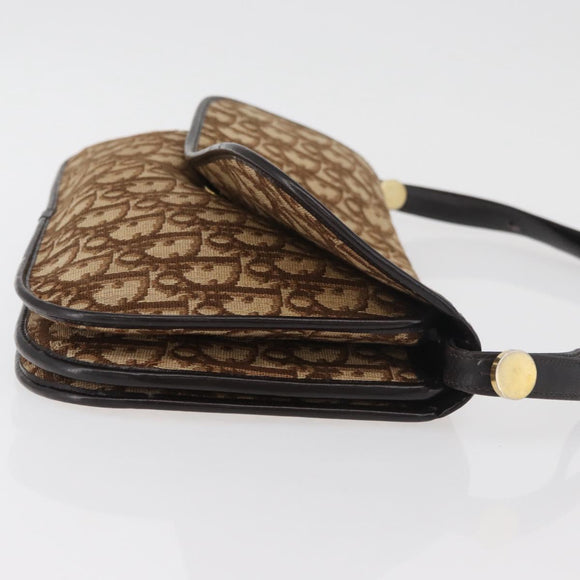 Christian Dior Trotter Canvas Shoulder Bag Beige Gold Auth 182811