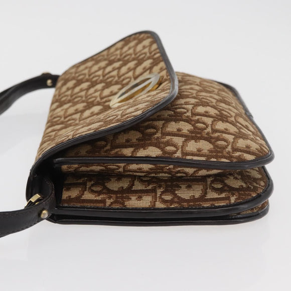Christian Dior Trotter Canvas Shoulder Bag Beige Gold Auth 182811