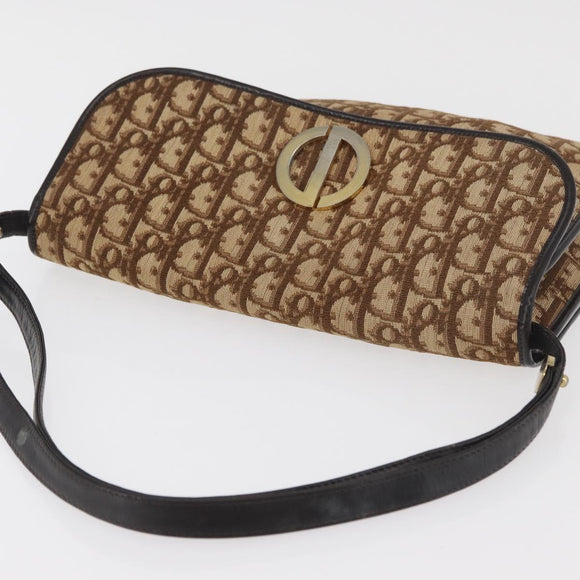 Christian Dior Trotter Canvas Shoulder Bag Beige Gold Auth 182811