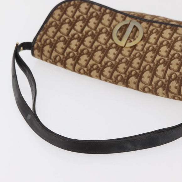 Christian Dior Trotter Canvas Shoulder Bag Beige Gold Auth 182811