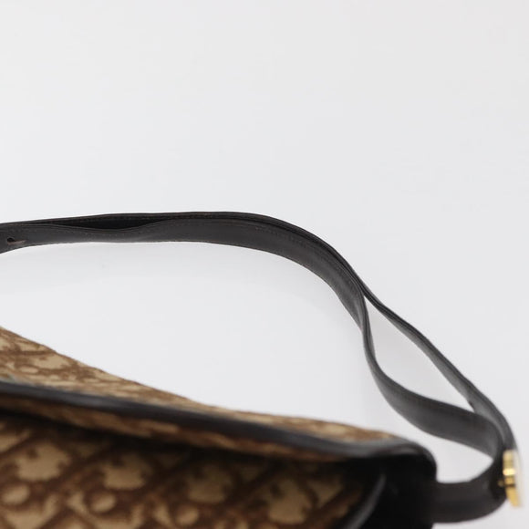 Christian Dior Trotter Canvas Shoulder Bag Beige Gold Auth 182811