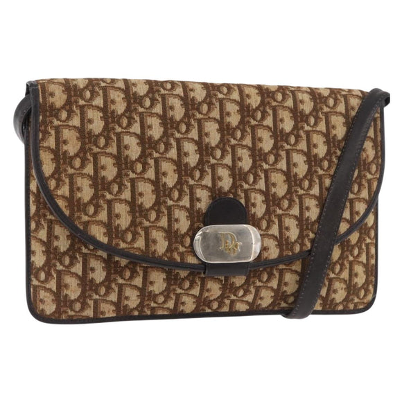Christian Dior Trotter Canvas Shoulder Bag Beige Gold Auth 182812
