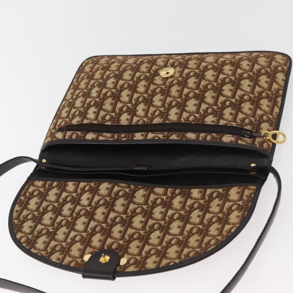 Christian Dior Trotter Canvas Shoulder Bag Beige Gold Auth 182812