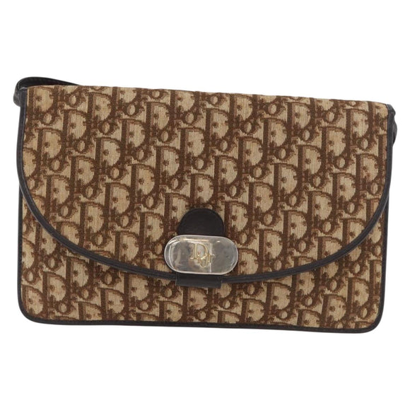 Christian Dior Trotter Canvas Shoulder Bag Beige Gold Auth 182812