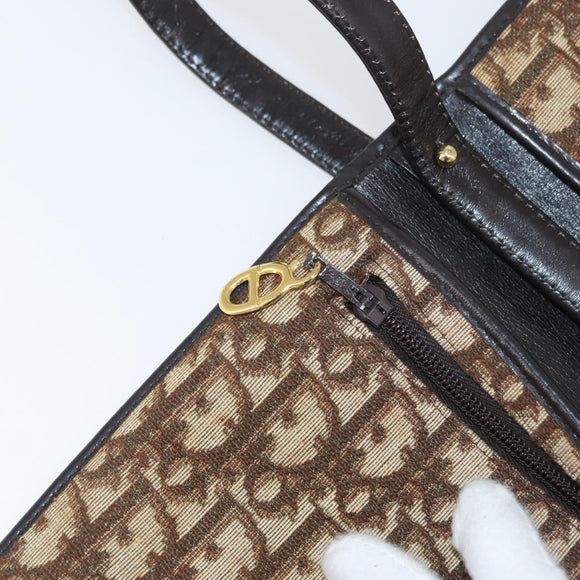 Christian Dior Trotter Canvas Shoulder Bag Beige Gold Auth 182812