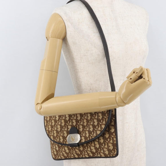 Christian Dior Trotter Canvas Shoulder Bag Beige Gold Auth 182812