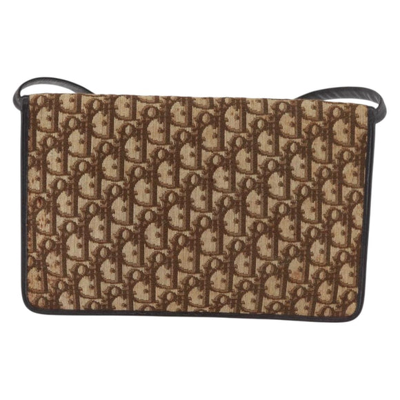 Christian Dior Trotter Canvas Shoulder Bag Beige Gold Auth 182812