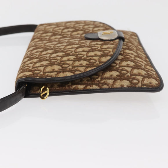 Christian Dior Trotter Canvas Shoulder Bag Beige Gold Auth 182812