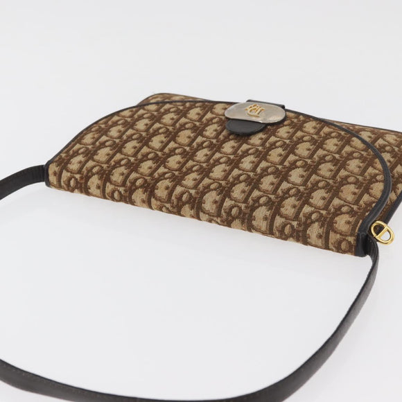 Christian Dior Trotter Canvas Shoulder Bag Beige Gold Auth 182812