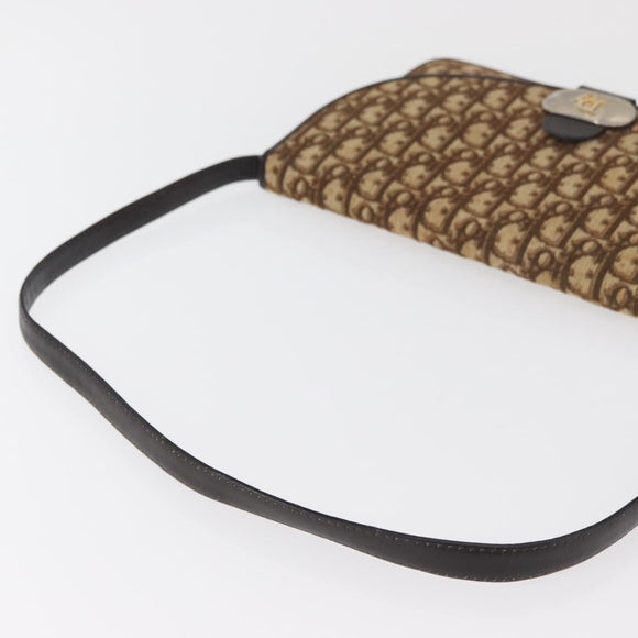 Christian Dior Trotter Canvas Shoulder Bag Beige Gold Auth 182812