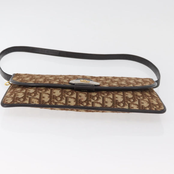 Christian Dior Trotter Canvas Shoulder Bag Beige Gold Auth 182812