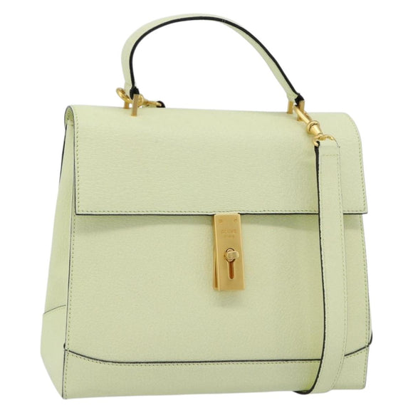 CELINE Hand Bag Leather 2way Yellow Gold Auth 182813