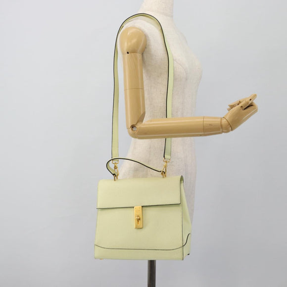 CELINE Hand Bag Leather 2way Yellow Gold Auth 182813