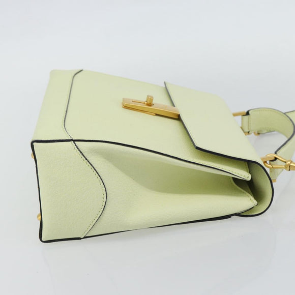 CELINE Hand Bag Leather 2way Yellow Gold Auth 182813