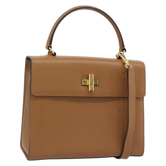 CELINE Handtasche Leder 2-Wege Braun Gold Auth 182814