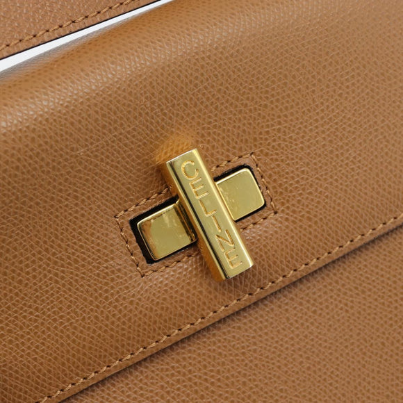 CELINE Handtasche Leder 2-Wege Braun Gold Auth 182814