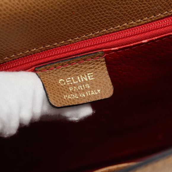 CELINE Handtasche Leder 2-Wege Braun Gold Auth 182814