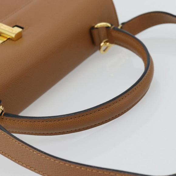 CELINE Handtasche Leder 2-Wege Braun Gold Auth 182814