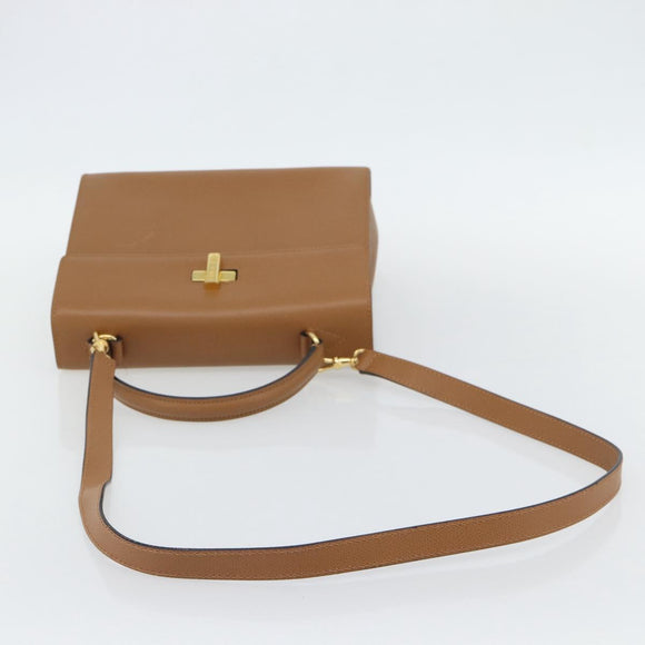 CELINE Handtasche Leder 2-Wege Braun Gold Auth 182814